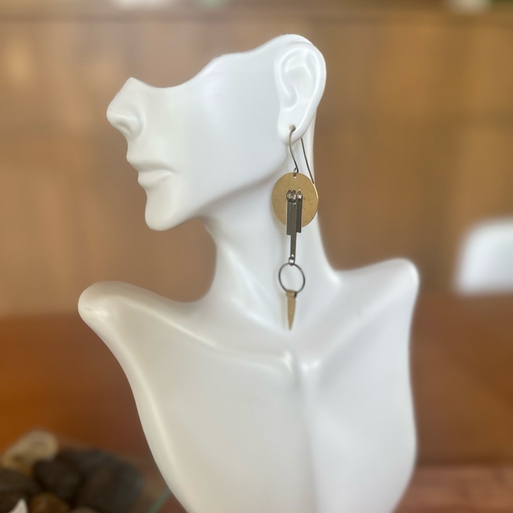 Modern Architectural Geometry Antique Brass Bohemian Statement Earrings